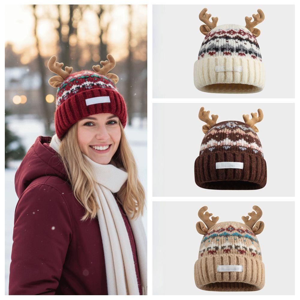 Windproof Knitted Deer Antler Hat Knitted Festival Christmas Antler Hat New Deer Hat  Outdoor