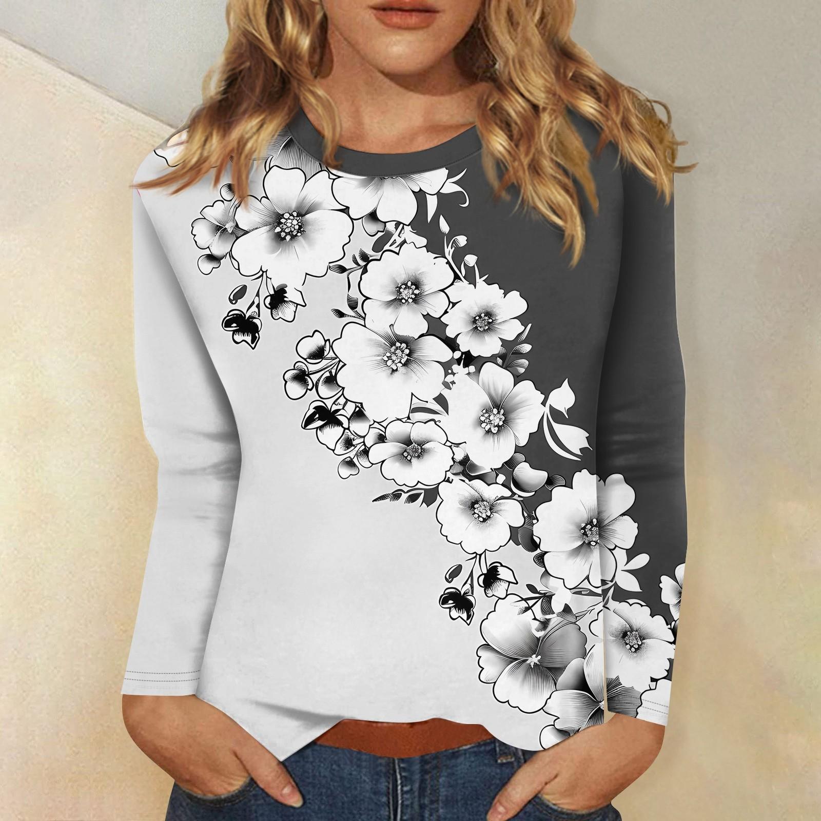 

Женский модный повседневный пуловер с круглым вырезом и длинным рукавом с цветочным принтом L