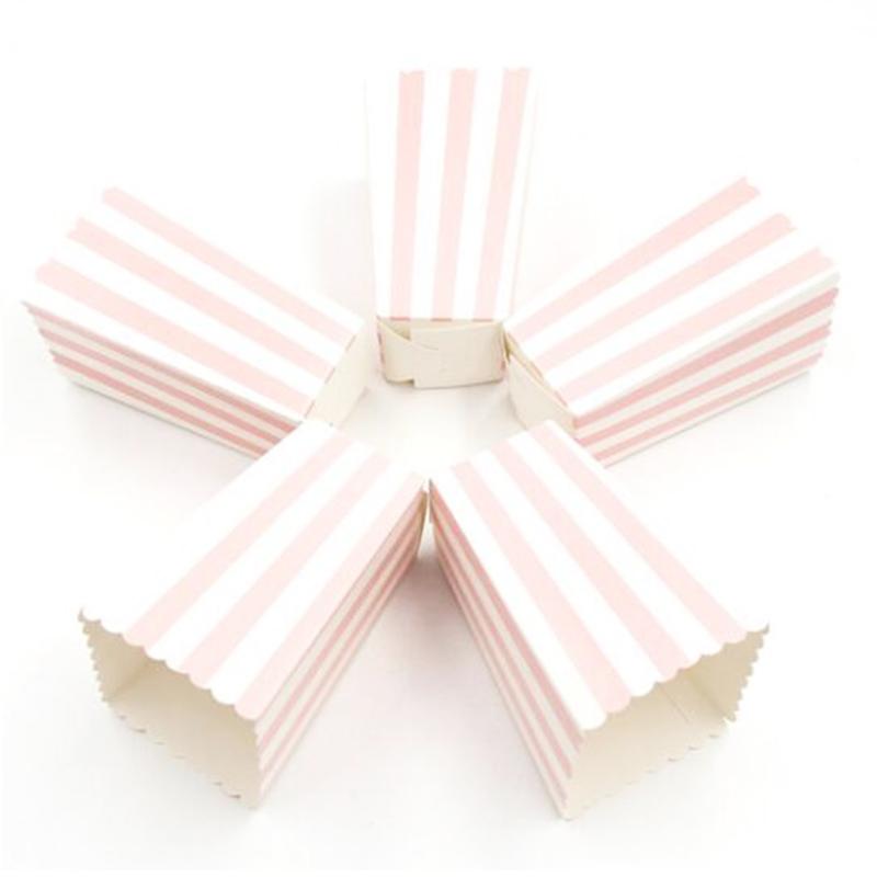 12 stücke Rosa Streifen Welle Dot Papier Popcorn Boxen Tasche Geburtstag Party Dekoration Weihnachten Baby Shower Party Supplies