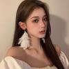 Women Super Fairy White Feather Tassel Earrings, Niche Light Luxury Design, High-End Face Slimming Long Drop Earrings for Round Faces