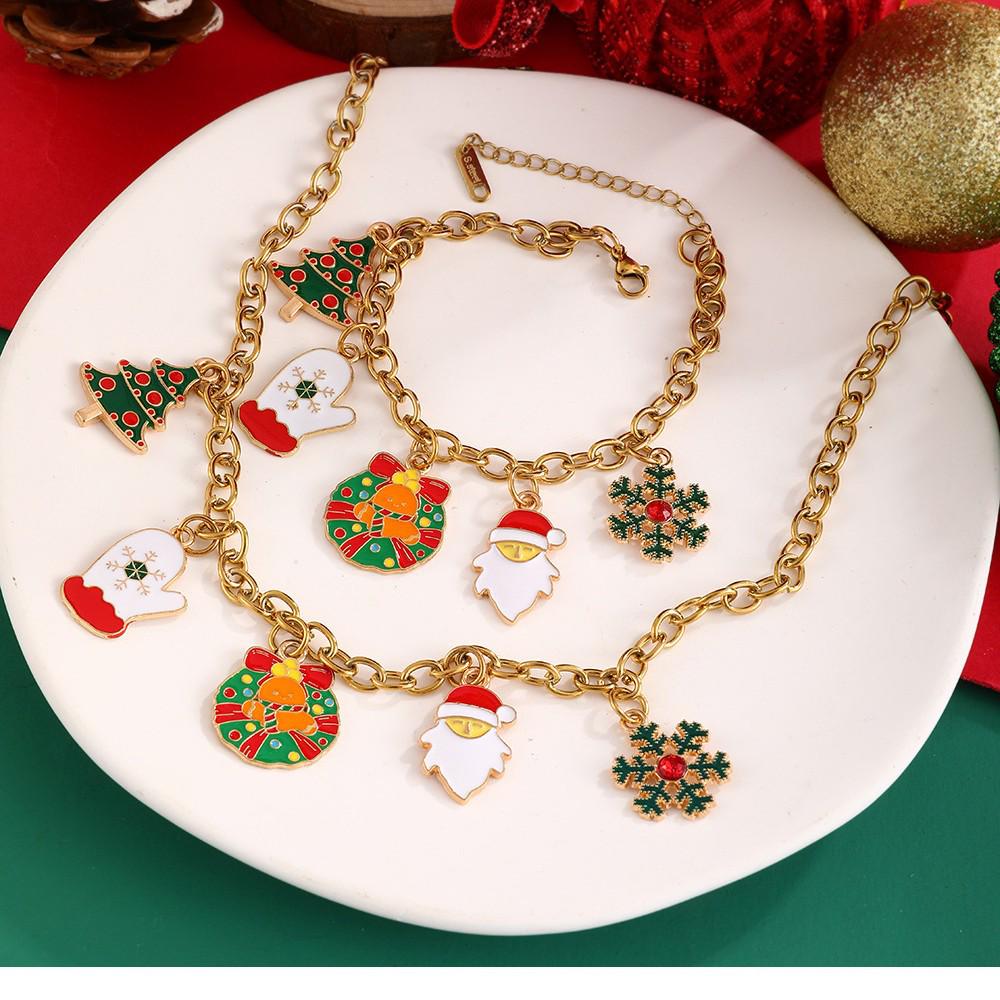 Christmas Bracelet & Necklace: Snowman, Santa, Bell & Wreath Pendants - European & American Creative Design