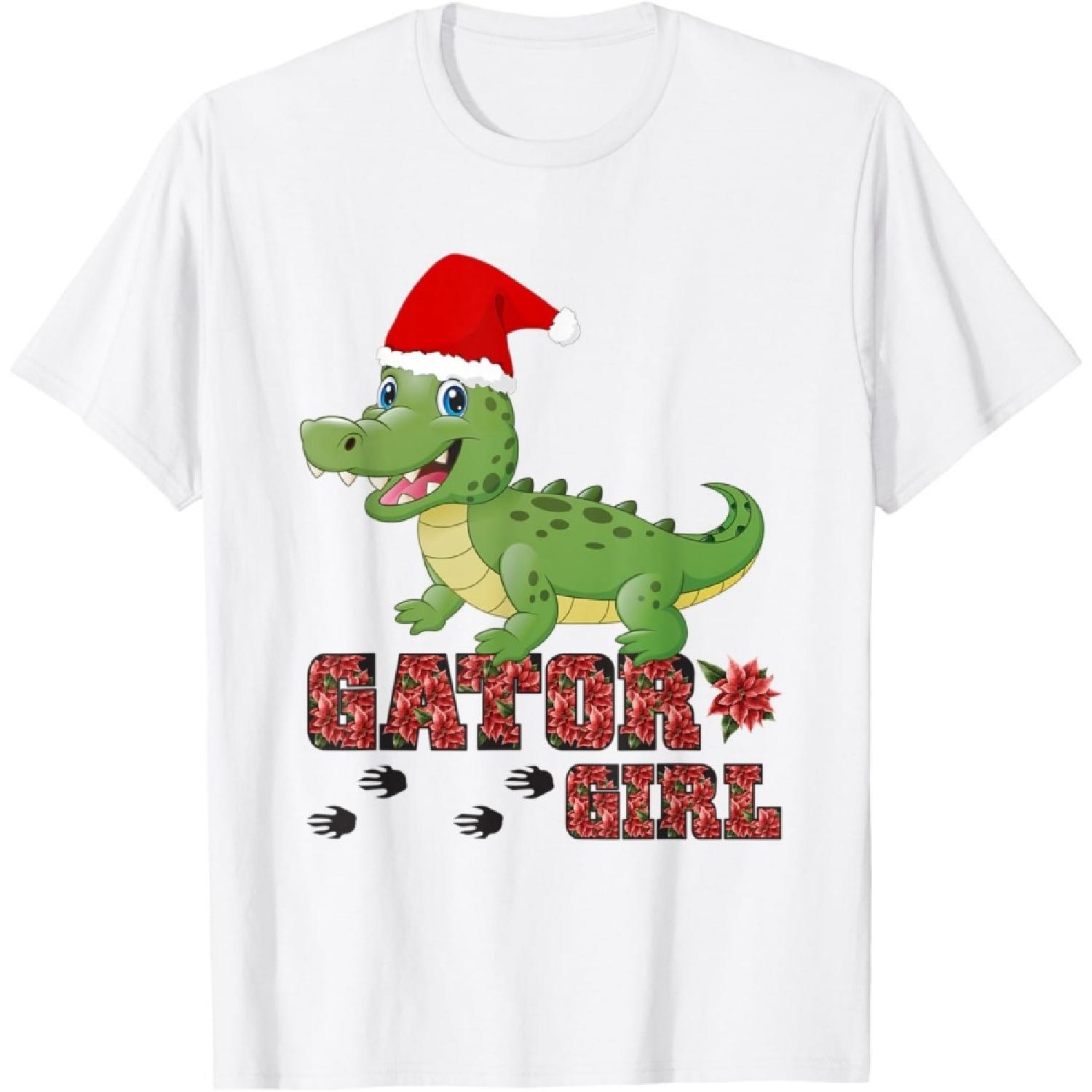 Christmas Gator Girl Santa Hat Florida Alligator Crocodile T-Shirt XXXXXL белый