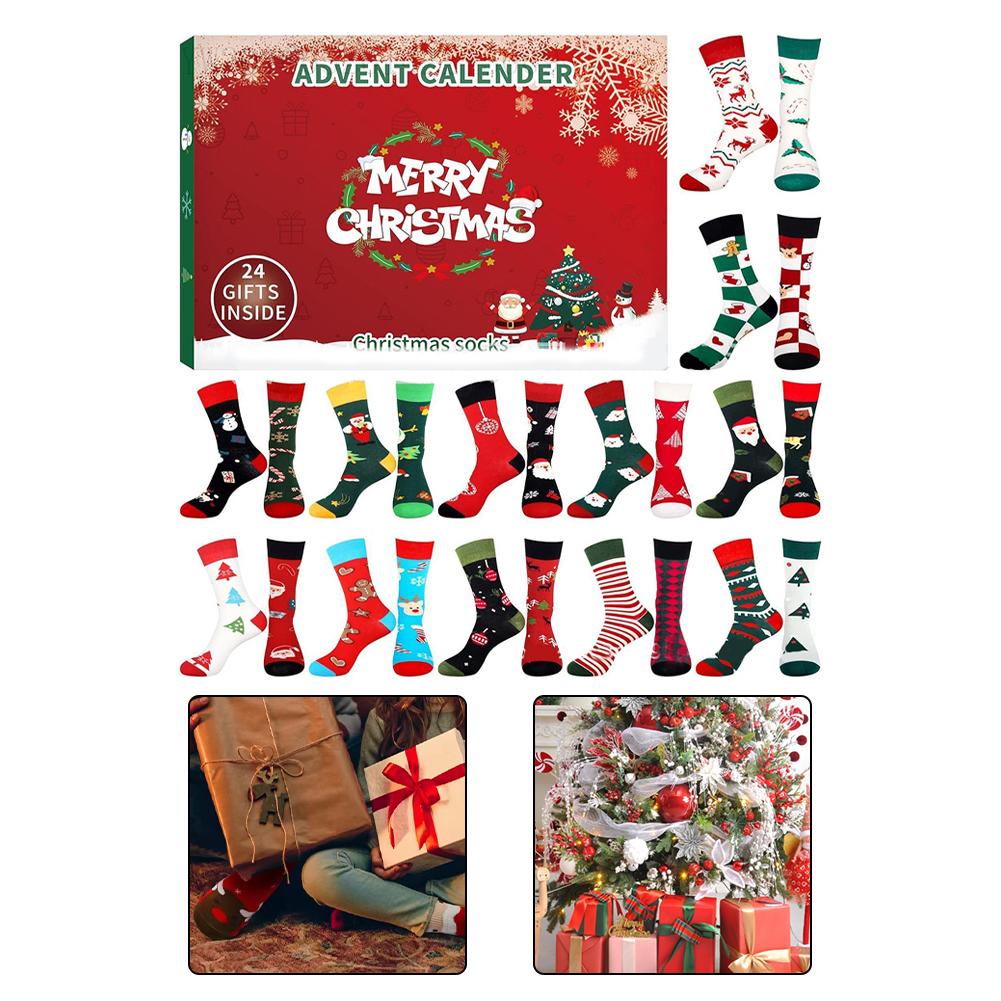 Christmas Sock Advent Calendar with 24 Days of Holiday Countdown Featuring 12 Pairs of Socks for Winter Warmth