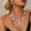 Design feels retro, exaggerated, atmospheric, chic, necklace, earring, ring, bracelet set, paired with wedding dress