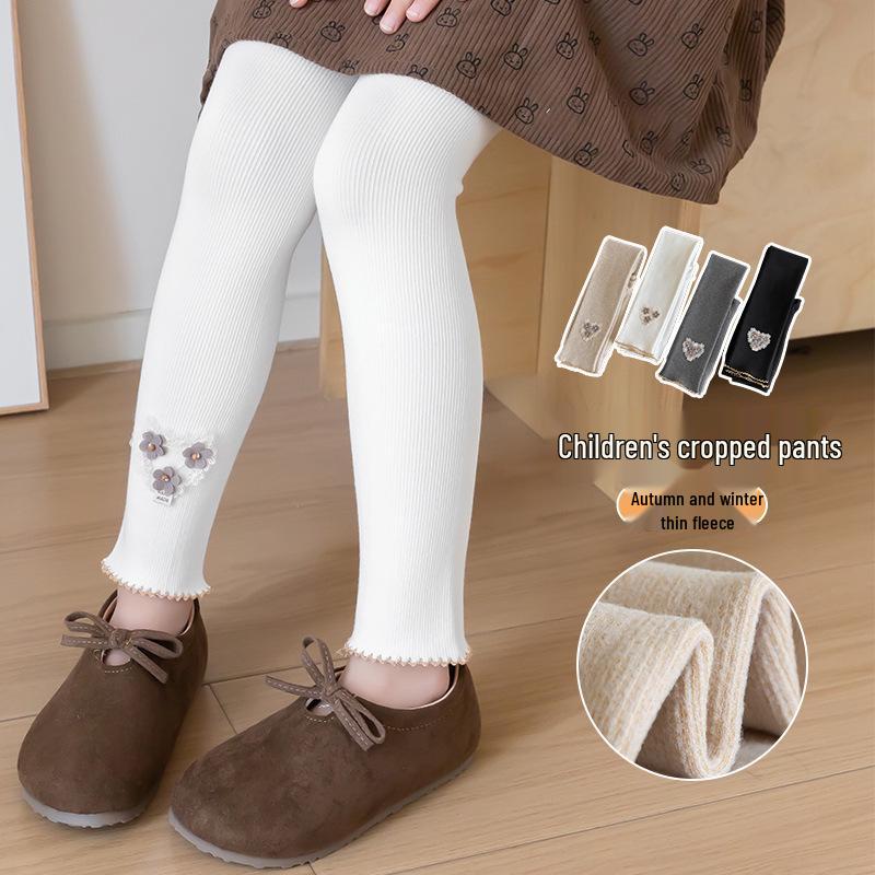 2025 New Korean-Style Girls' Fashion Leggings - Autumn/Winter, Medium-Thickness, Brushed Fleece, Warm Long Pants