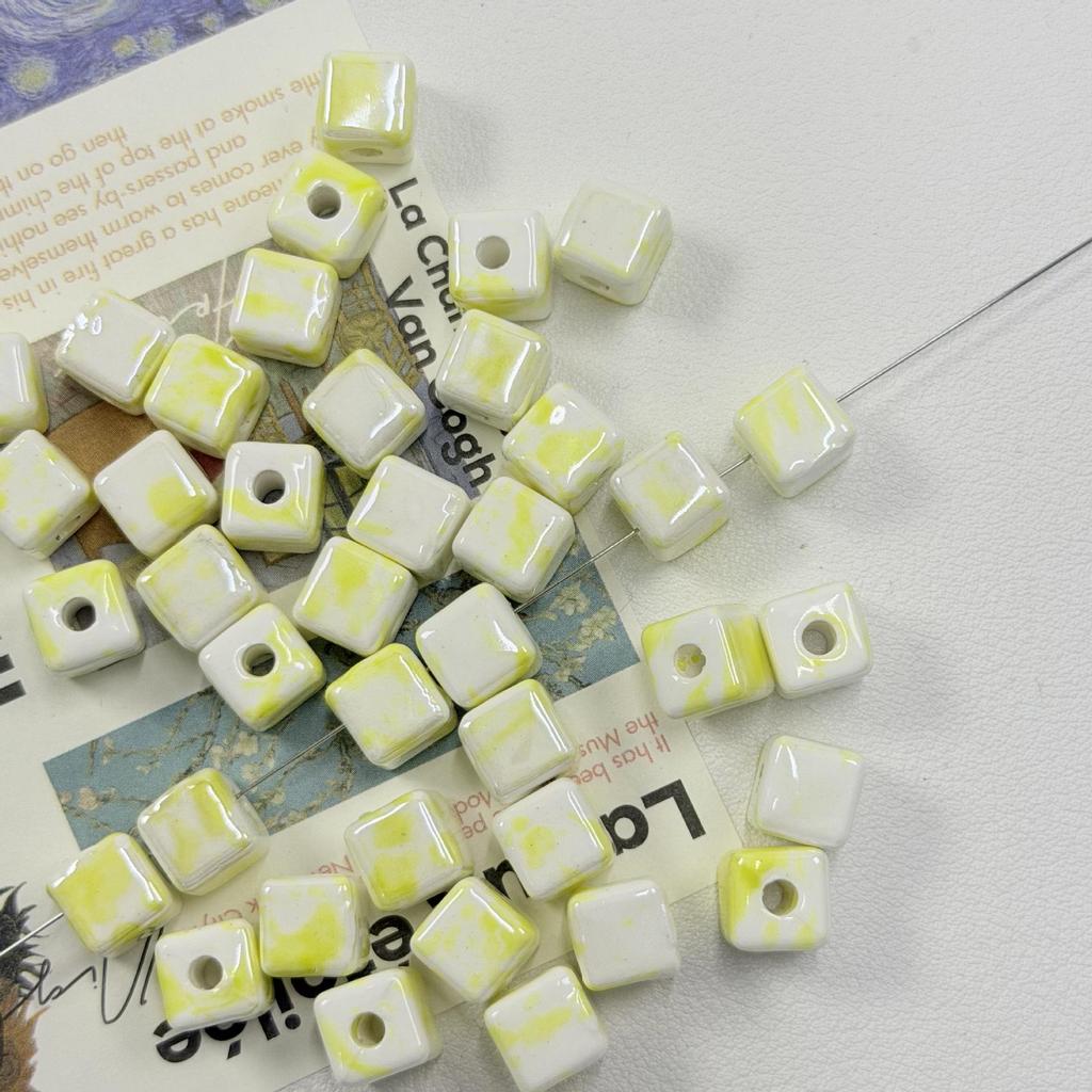 Colorful 3D Square Ceramic Beads for DIY Necklaces and Bracelets