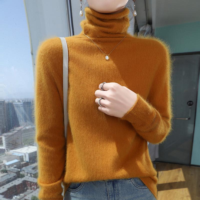 Women's Mink Cashmere Turtleneck Sweater - Short-Sleeved, Loose Fit, Autumn/Winter Warm Knitwear
