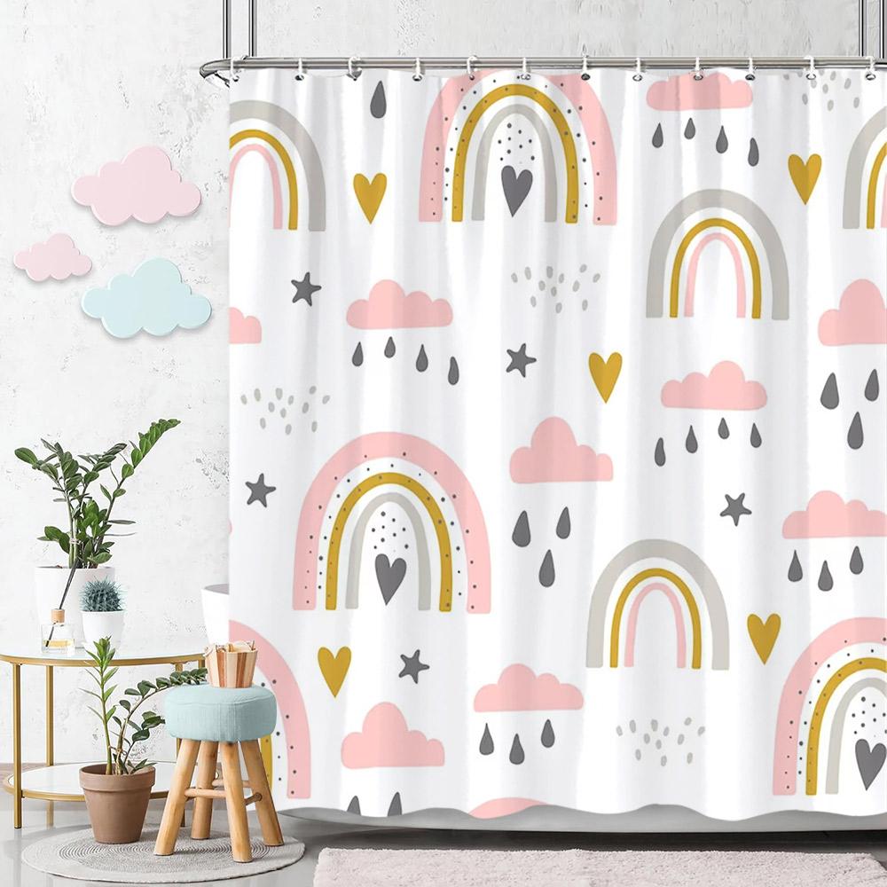 Beautiful Love Rainbow Shower Curtain Gift Idea Bohemian Printed Pattern Polyester Fabric Bath Curtain Bathroom Decor with Hooks