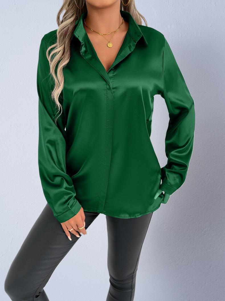 

Women s European & American Style Silk Satin Long Sleeve Shirt - 2025 Fashion Collection Medium темно-зеленого