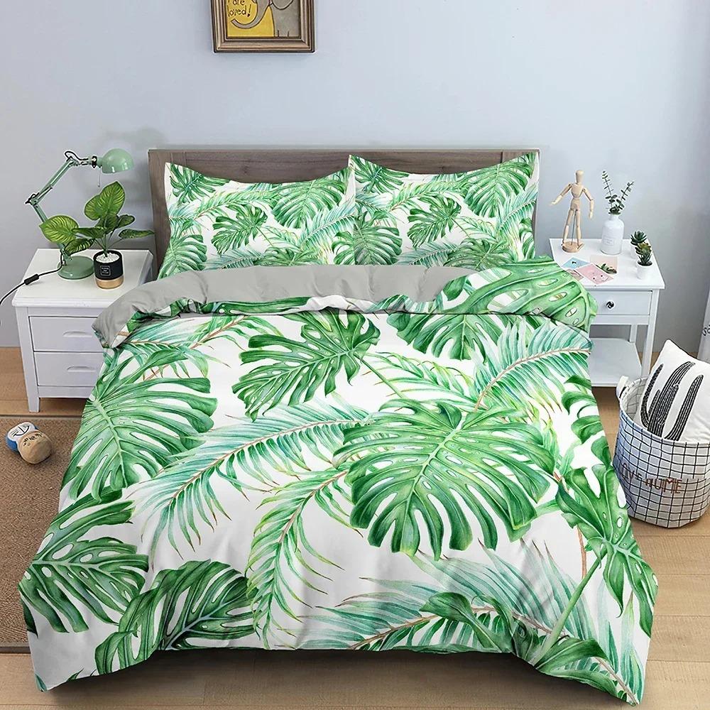 3D Tropical Plant Leaves Bedding Set Luxury Duvet Cover With Pillowcase King Twin Bedroom Decor
