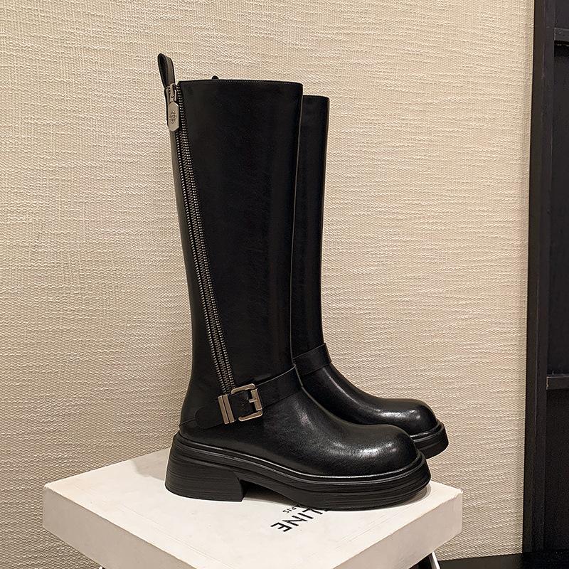 

Черные модные ботинки в стиле Spice Girl, новые рыцарские ботинки, нишевые, милые, крутые модные ботинки, но ботфорты с квадратным каблуком и высокой голенью, с боковой молнией до колена 40