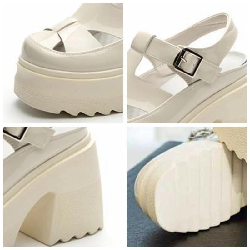 Fashion High quality 10cm Synthetic Patent Genuine Summer Buckle Women Sandals Ladies Hot Sale Platform Wedge Mujer Comfy Fashion Shoes