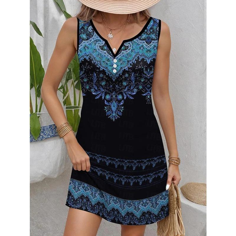 QICED Fashion Summer Spring Sleeveless V-Neck Casual Dresses