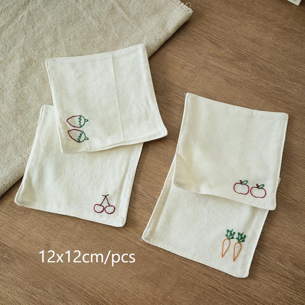 4PCS Cotton Linen Coffee Cup Mats Rustic Farmhouse Style Crochet Embroidery Coaster Absorbent Placemats for Kitchen Table Decor