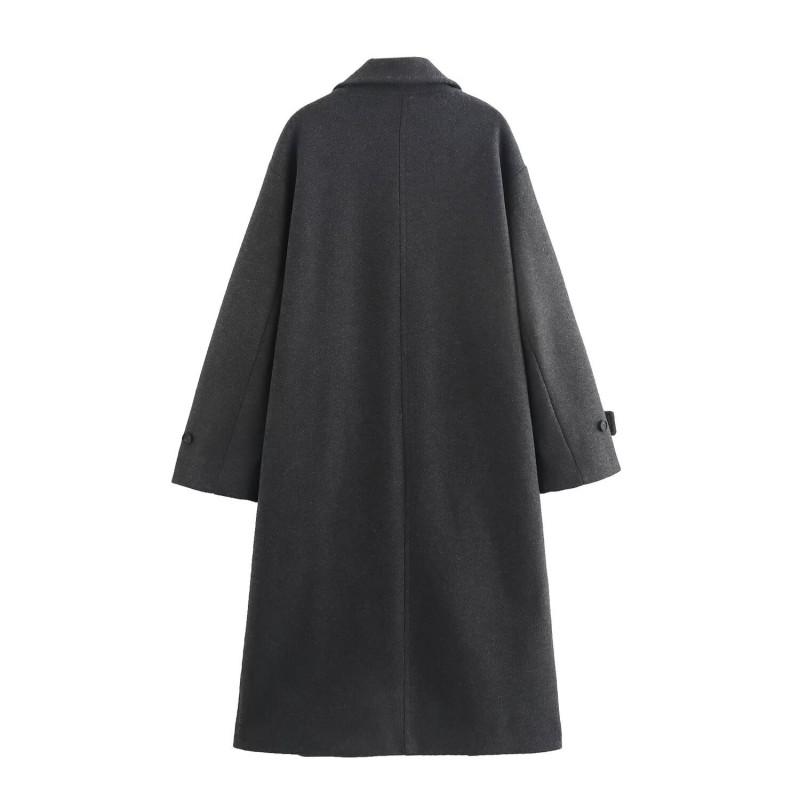 Womens Winter Wool Blend Oversized Trench Coat Longline Double-Breasted Loose Fit Outerwear