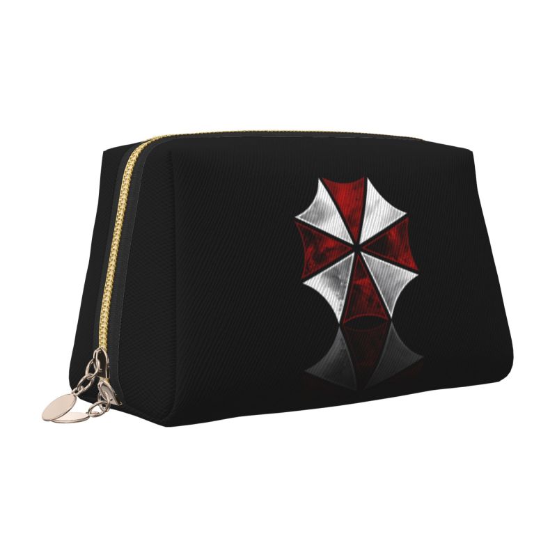 Umbrella Corporation Leather Makeup Bag Foldable Waterproof Travel Storage Pouch Portable Toiletry Cosmetic Bag for Women Girls