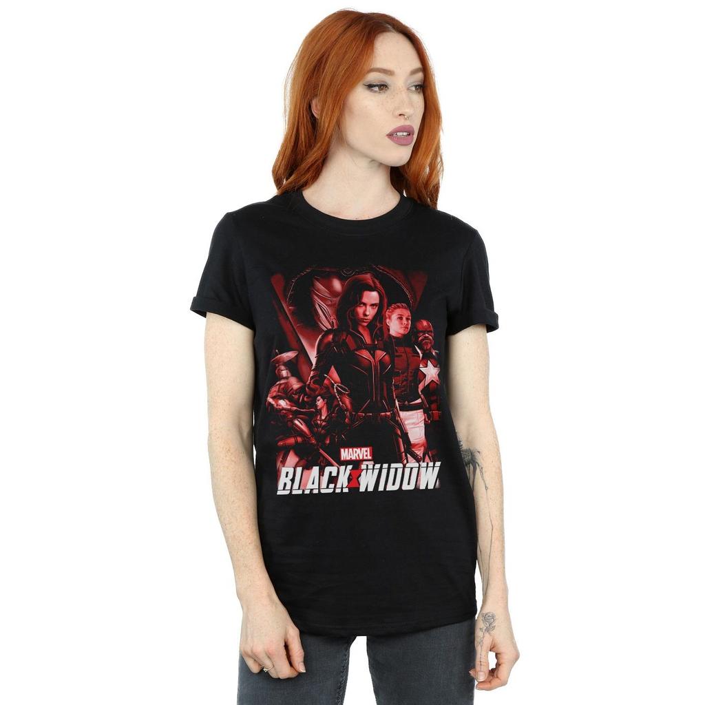 Marvel Womens/Ladies Black Widow Movie Red Group Cotton Boyfriend T-Shirt