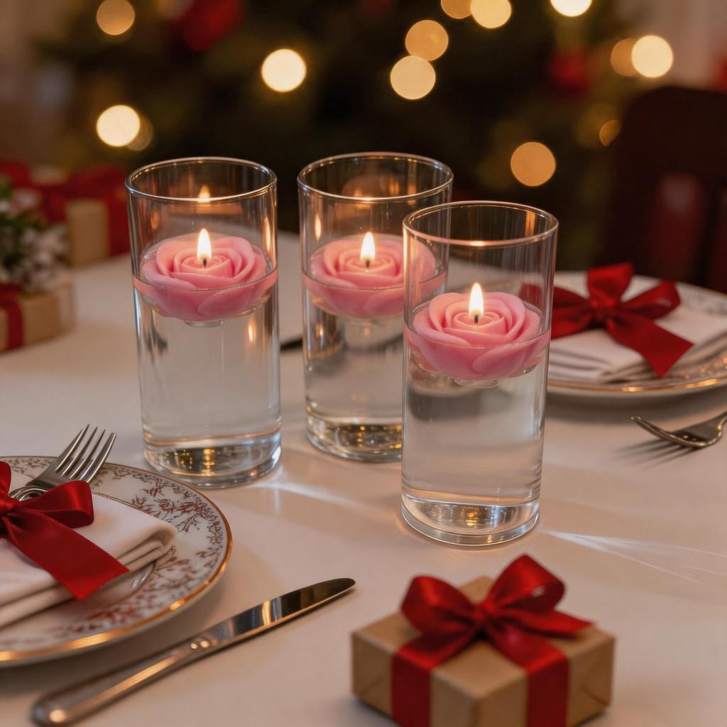 12PCS Rose-shaped Floating Candle Romantic Flower Candle for Valentine's Day Evens Wedding Events Home Holiday Party Decor Gift