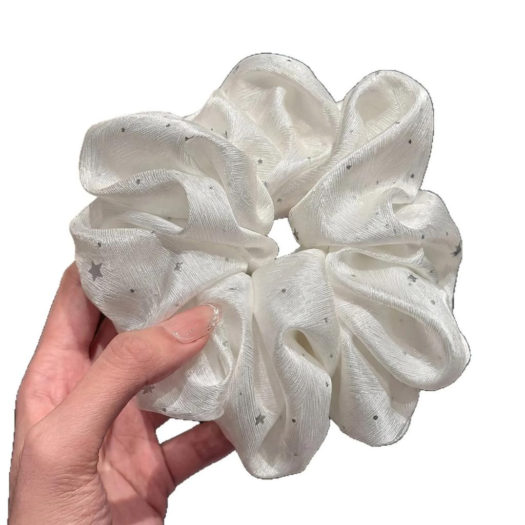 1PC Romantic Star Print Satin Scrunchies For Women Elegant Shiny Elastic Hair Ties Sweet Hair Accessories For Daily Party Wear