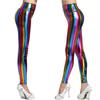 Ladies Fashion Stripe Costume Disco Fancy Rainbow Pants Leather Pants Leggings Retro