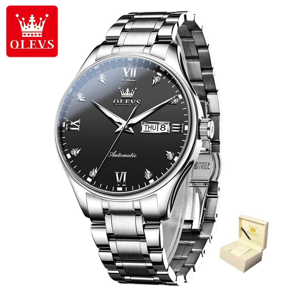 Новые лучшие мужские часы Механические мужские часы с инкрустацией и двойным календарем чёрный