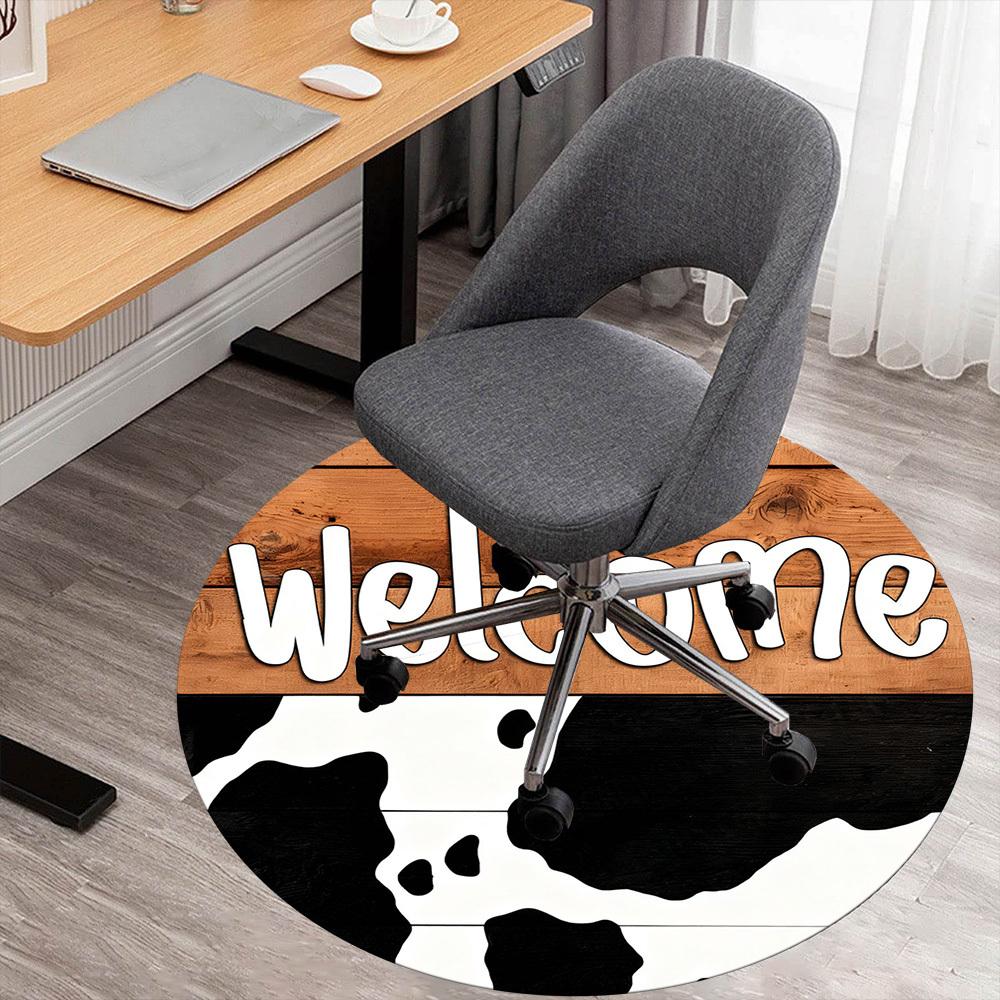 1PC Welcome Cowprint Office Round Area Rug, Under Office Chairs Bedroom Living Room Home Decor, Carpet for Office -1110138
