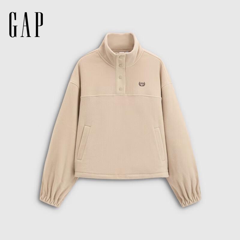 Gap Women's 2025 Fall Wheat Logo Embroidered Loose Fleece Sweatshirt