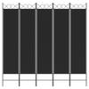 350157 vidaXL Room Divider 5 Panels Black 200x200 Cm Fabric