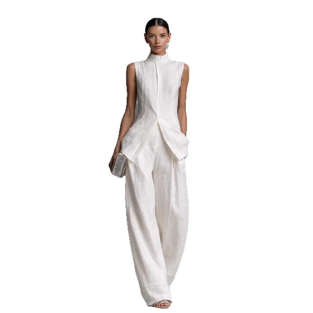 1116 new European and American slim-fit solid color fashion temperament sleeveless trousers casual suit