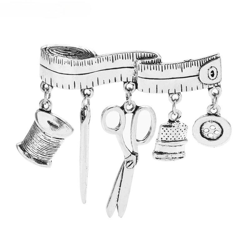 Vintage Tailor Scissors Brooch Pins Tailor Tape Tulers Tools Badge Jewelry Accessory