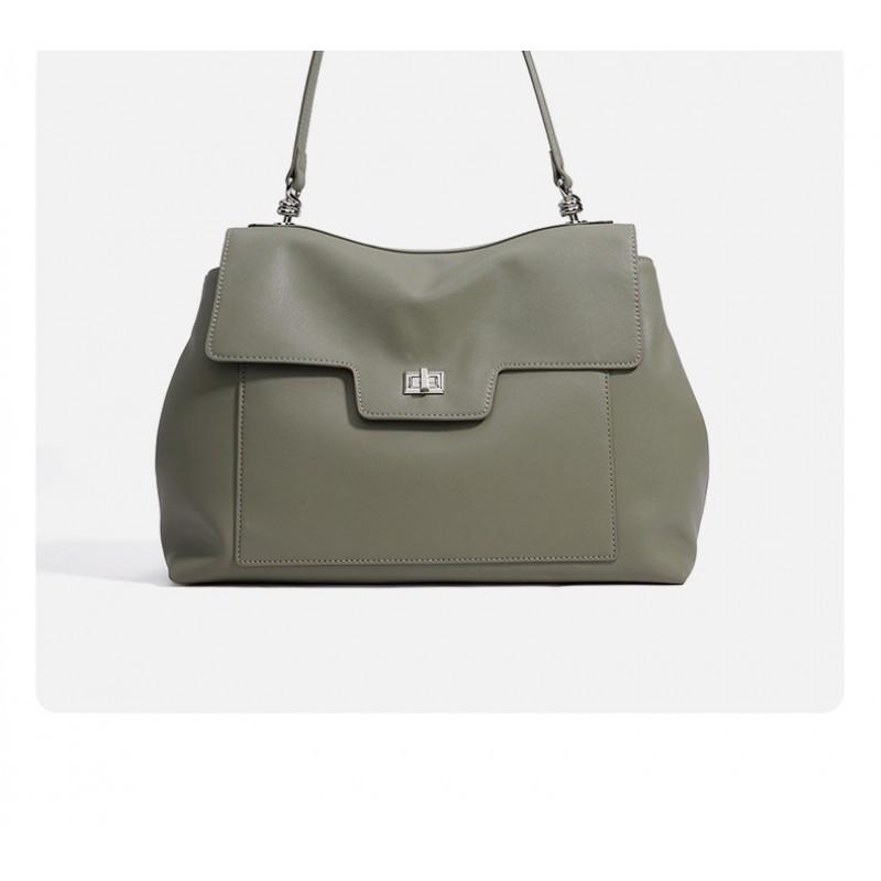 Simple Commuting Fashion Large Capacity Women's Bag Two-layer Cowhide Solid Color Shoulder Genuine Leather Armpit Crossbody