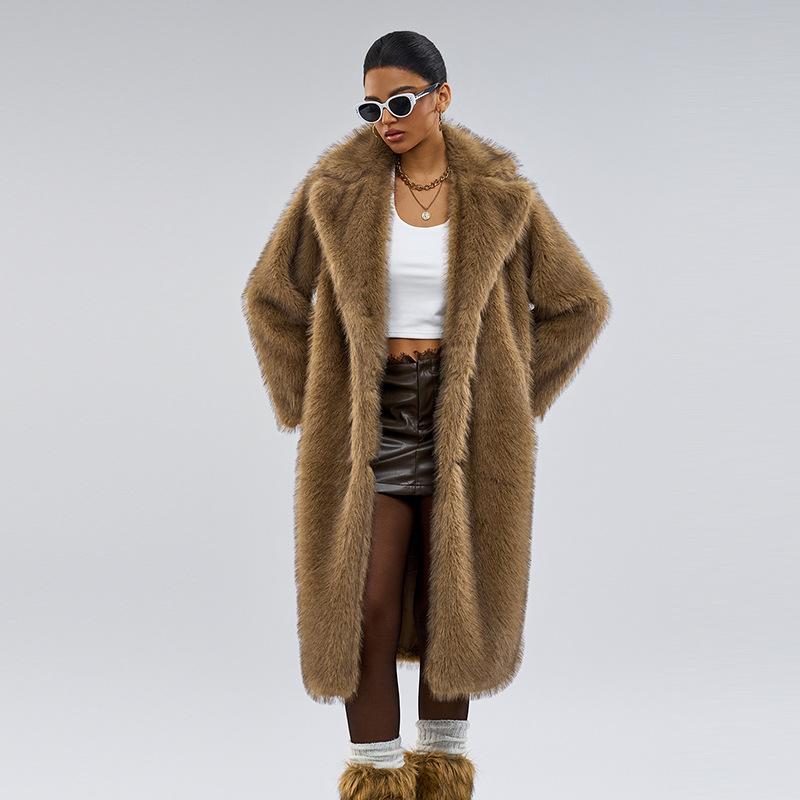 2026 Autumn and Winter Women's Extended Imitation Fur Suit Collar Coat Coat Artificial Fur Imitation Fur Coat