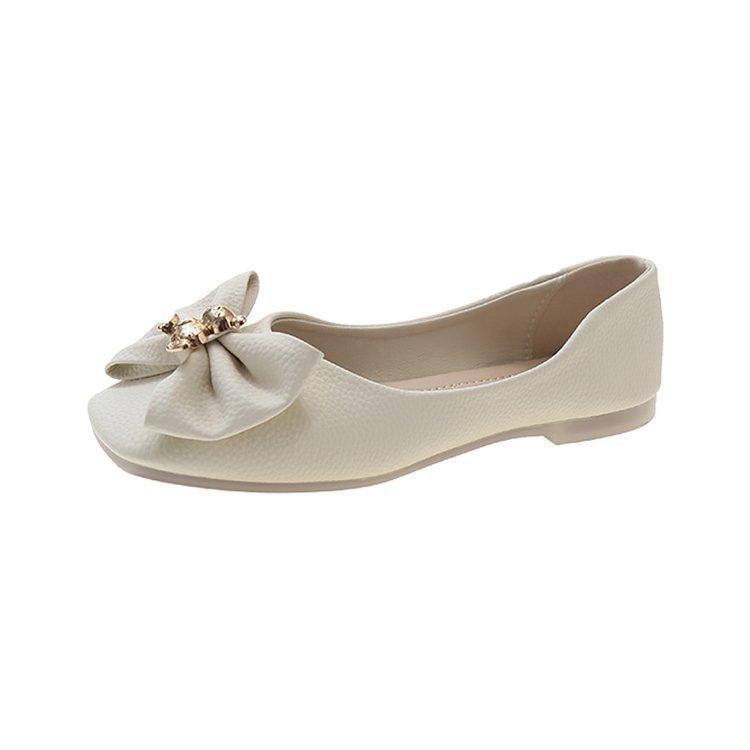 

Summer new square head shallow mouth shoes bow bear metal buckle soft sole shoes flat shoes 40 бежевый