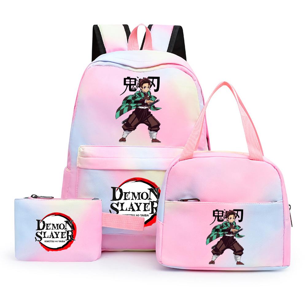 3Pcs/set Anime Demon Slayer Printed Backpack with Shoulder Bag Pengcil Case for Teenager Large Capacity Waterproof Bookbag Back To School Gift