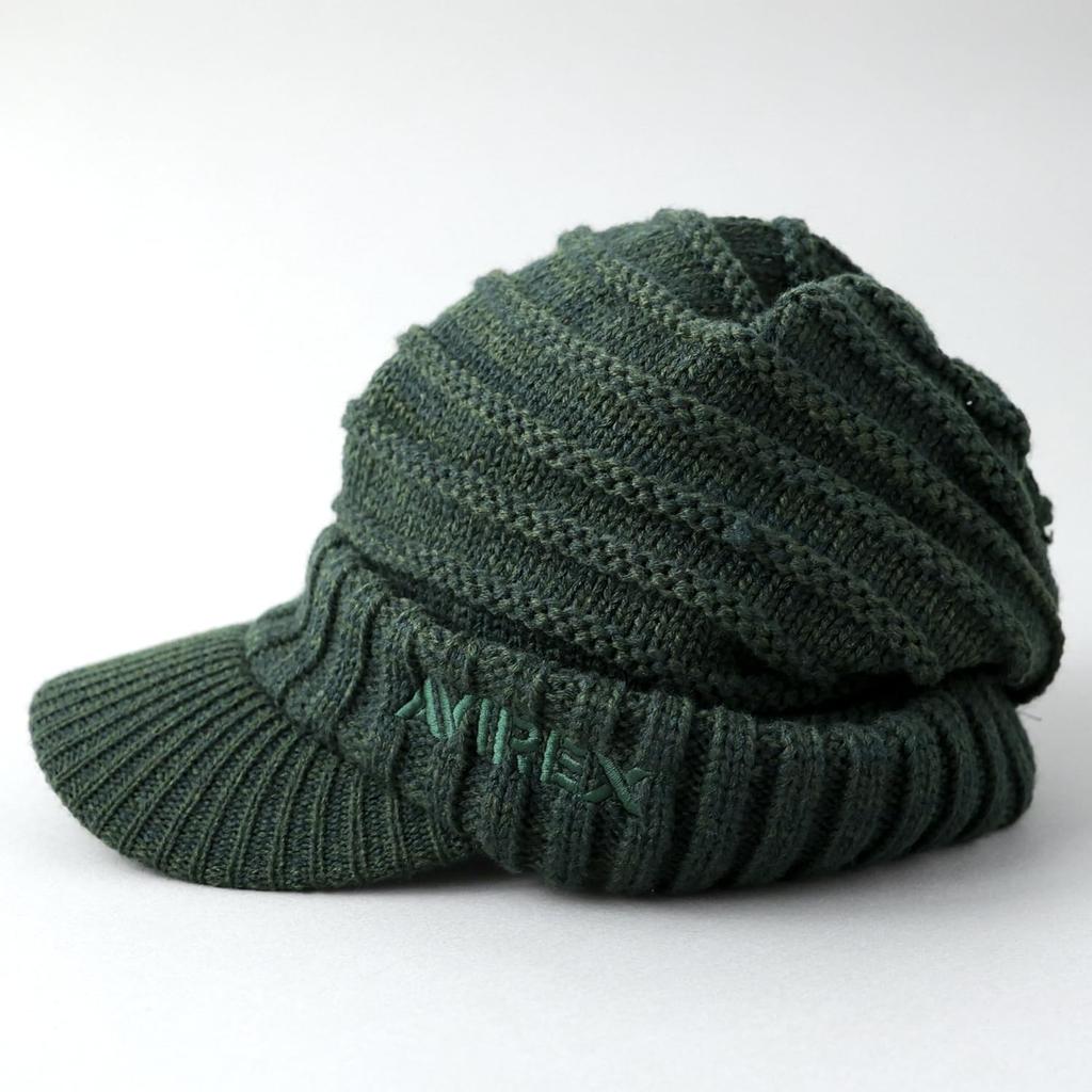 AVIREX Chunky Brimmed Knit Loose Knit Newsboy Cap for Men and Winter Knit Cap One Mixed Cap, Fit, Women, (JP, Alphabet, Size, Green)
