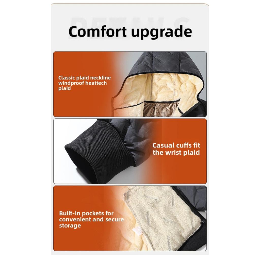 Hooded Cotton Jacket for Men with Plush Cotton Jacket for Winter, Warm Graphene Cotton Jacket, Ultrasonic Cotton Jacket for Men