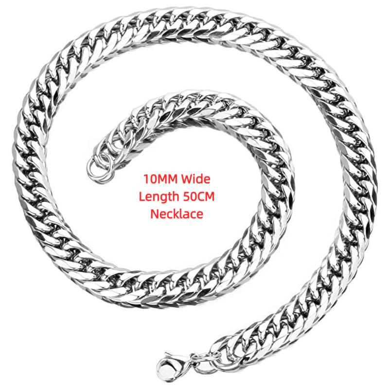 Stainless Steel Cuban Link Chain Silver Color Necklace Bracelet For Men Jewelry 8/10/12/14Mm Width Hip Hop Punk Accessories