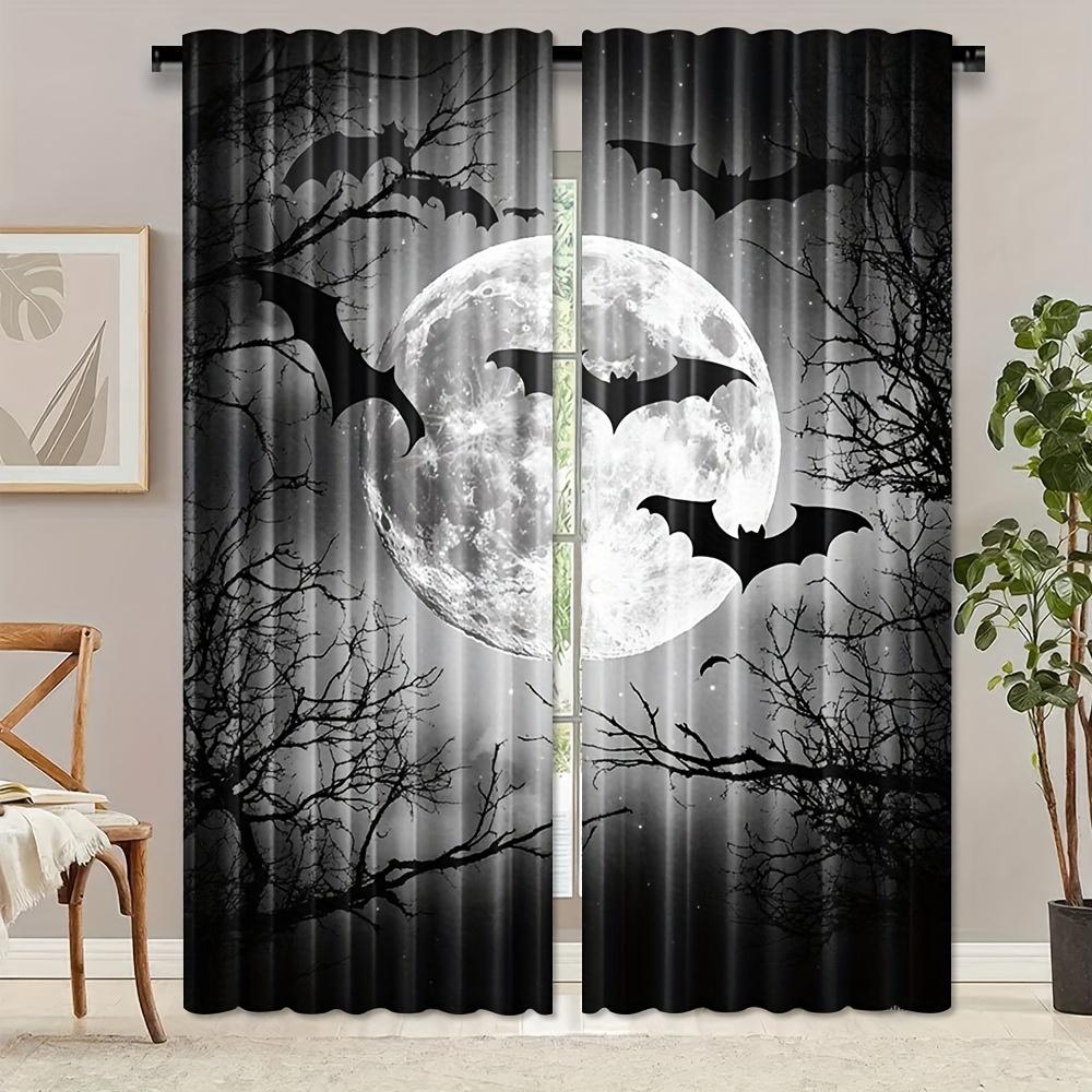 2Pcs Polyester Gothic Bat Dead Printing Window Curtains Birthday Party Decoration Backdrop Drapes for Living Room