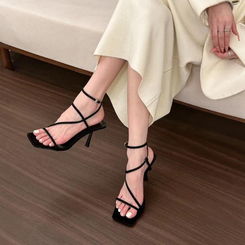 Sexy Thin High Heel Sandals Women Summer Fashion Square Head Open Toe Slingback Sandals Elegant Party Dress pumps Shoes