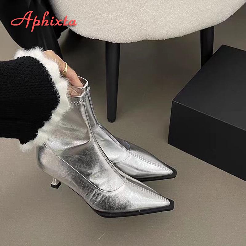 Fashion Aphixta Black Back Zipper Sexy Women Ankle Boots Spike Heel Pointed Toe Lady Footwear Shoes Women zapatos mujer 2025 tendencia