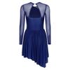 Damen Funkelnde Strasssteine Tanzkleider Cut-out Rücken Kontrastfarbe Netz Langarm Asymmetrischer Saum Kleid