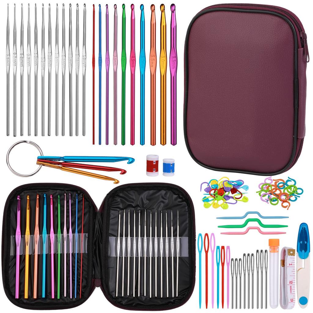 Fenrry 86PCS Crochet Hook Set Crochet Needles Set with Knitting Needles Stitch Markers Colorful Bagfor Crocheting Craft