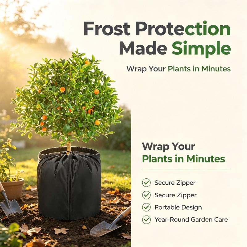 Cold Wind Plant Cover with Vertical Opening, Fabric and Gathered Cord Closure for Potted Bushes and Small Trees