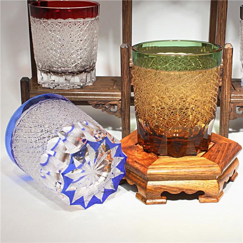 Japanese Edo Kiriko Hand-Carved Crystal Whiskey Glass