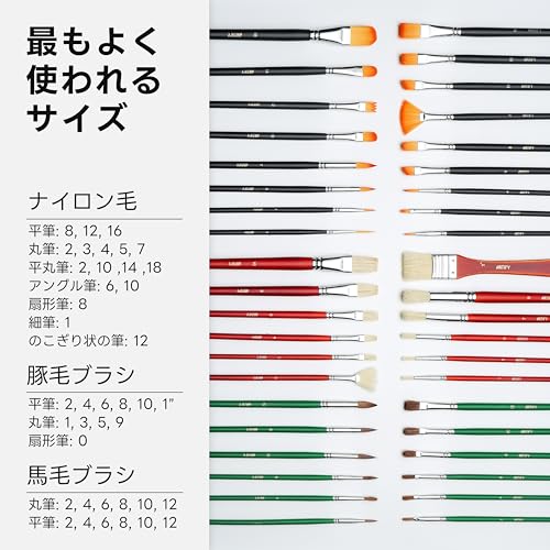 ARTIFY Professional Detail Brush Set with Canvas Wrap Case for Acrylic, Oil, Watercolor, and Gouache Paintings, 41 Brushes (Long Handle)