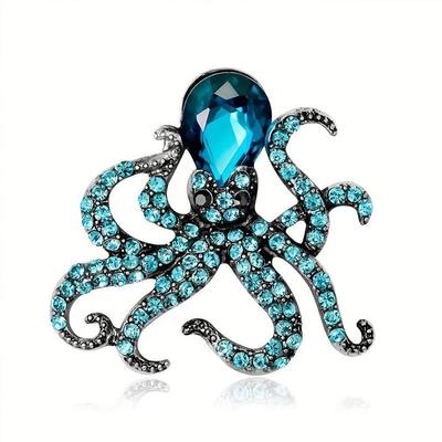Oktopus-Emaille-Anstecker mit Strasssteinen, Broschen für Damen