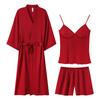 Sexy small suspender shorts nightgown newlywed three-piece set couple spring and autumn ice and snow silk long-sleeved lapel pajamas men