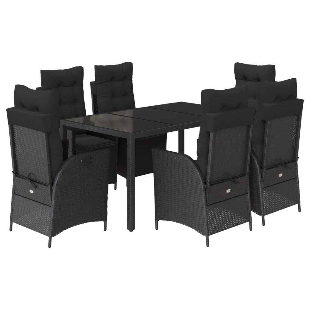 Vidaxl 7-Cz. Garden Furniture Set With Cushions, Black, Poly Rattan