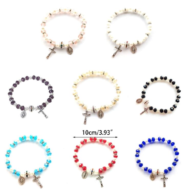 Cross Rosary Bracelet Elastic Bead Jewelry Men Hand Decoration Supplies