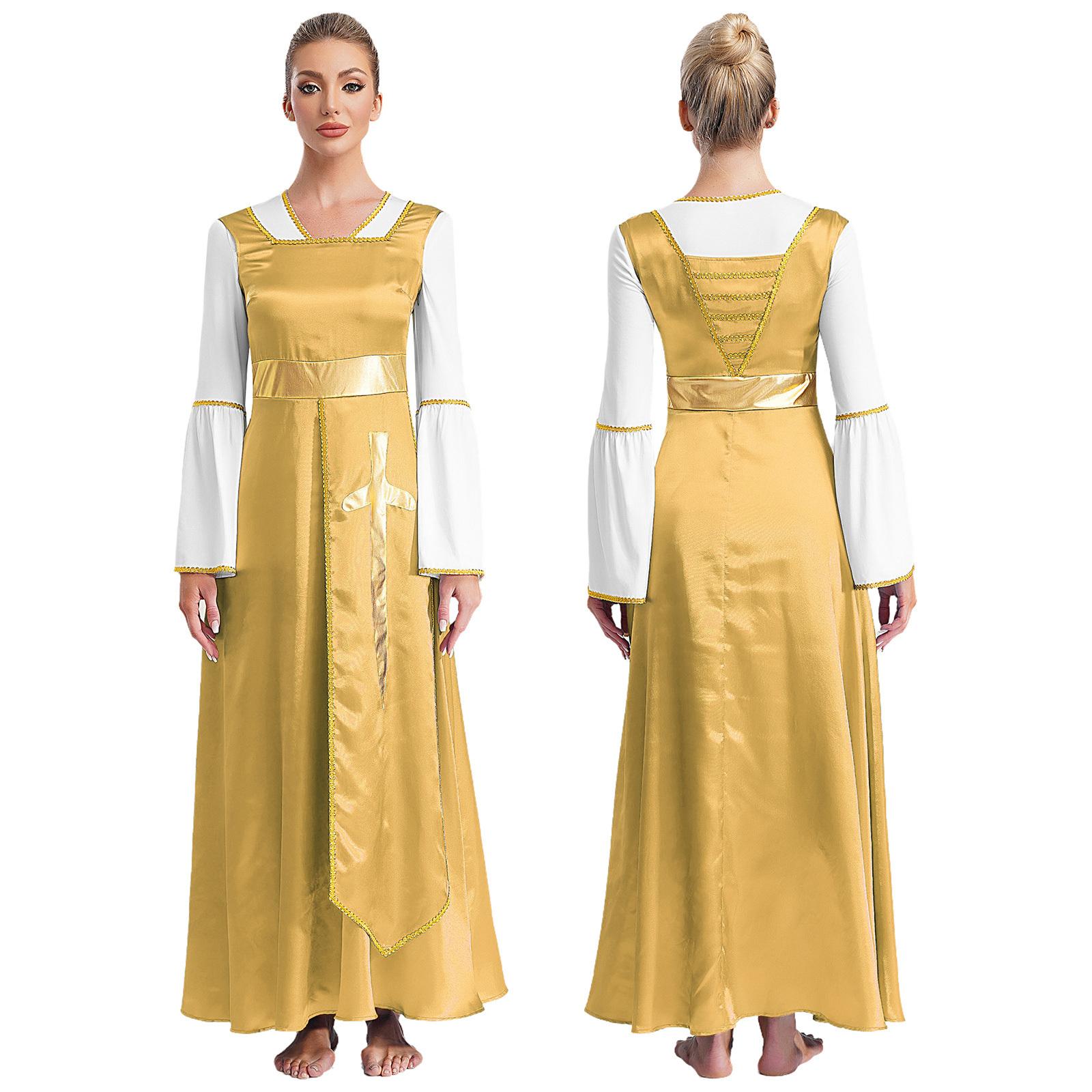 

Church Worship Dance Dress for Women Sleeveless Maxi Liturgical Praise Dancewear Square Neck S жовтий